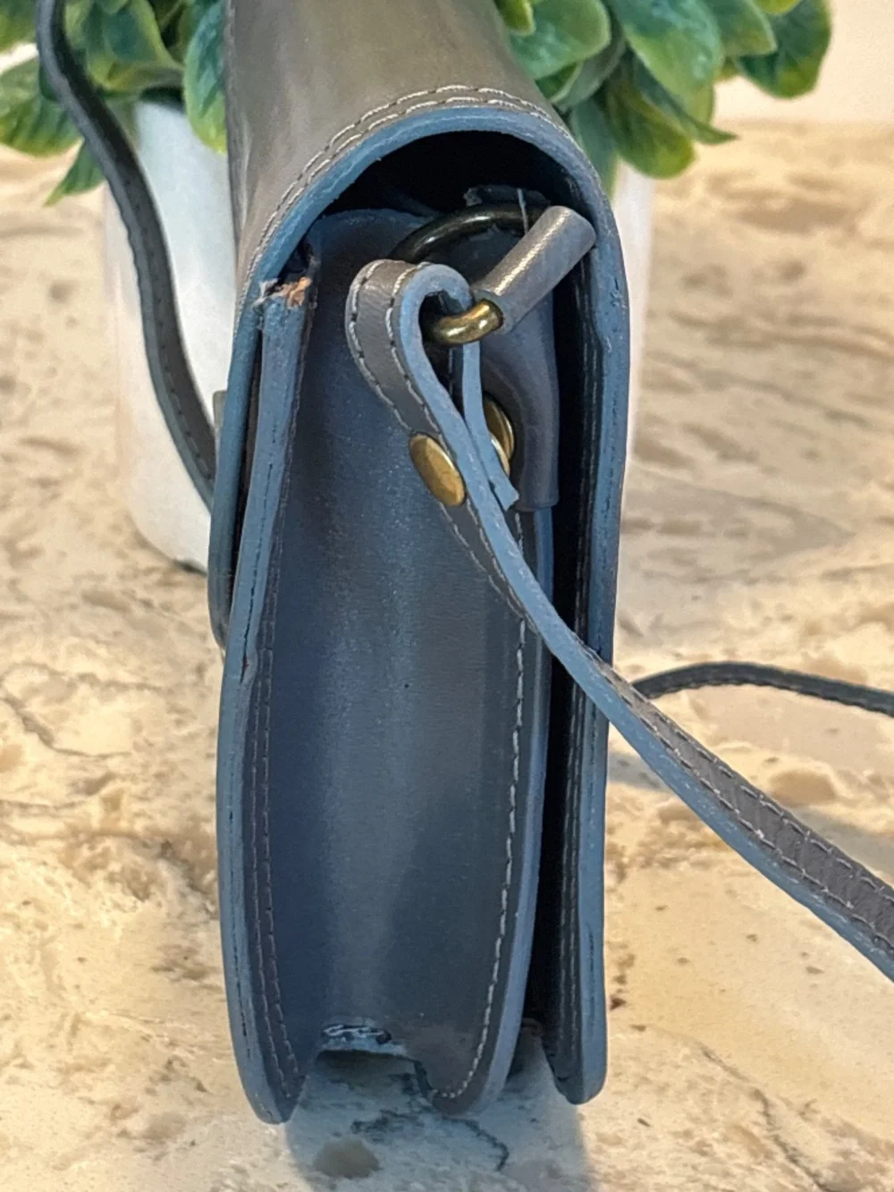 Florence Made In Italy Grey Structured Leather Crossbody Handbag